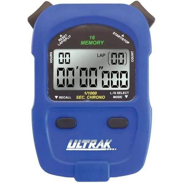Ultrak 460 Digital Stopwatch - 16 Lap Recallable Memory, Water Resistant Handheld Timer with Large Display and Lanyard