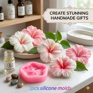 Three silicone molds with 3D hibiscus flower shapes are perfect for making handmade soap, gypsum, clay, and resin. Very suitable for occasions such as Valentine's Day, Easter, Mother's Day, and weddings. Handmade Gifts