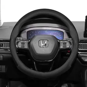 For Honda Perforated Leather Steering Wheel Cover Ultra-thin Breathable Protective Cover Fits CR-V/Civic/HR-V/ZR-V/Vezel/City/Amaze/Fit/Jazz/Accord/WR-V/BR-V/Elevate/Pilot/Passport/Ridgeline/Odyssey/Stepwgn/Freed/Shuttle/Zenix/e:N1/Honda e/e:Ny1/N-Box