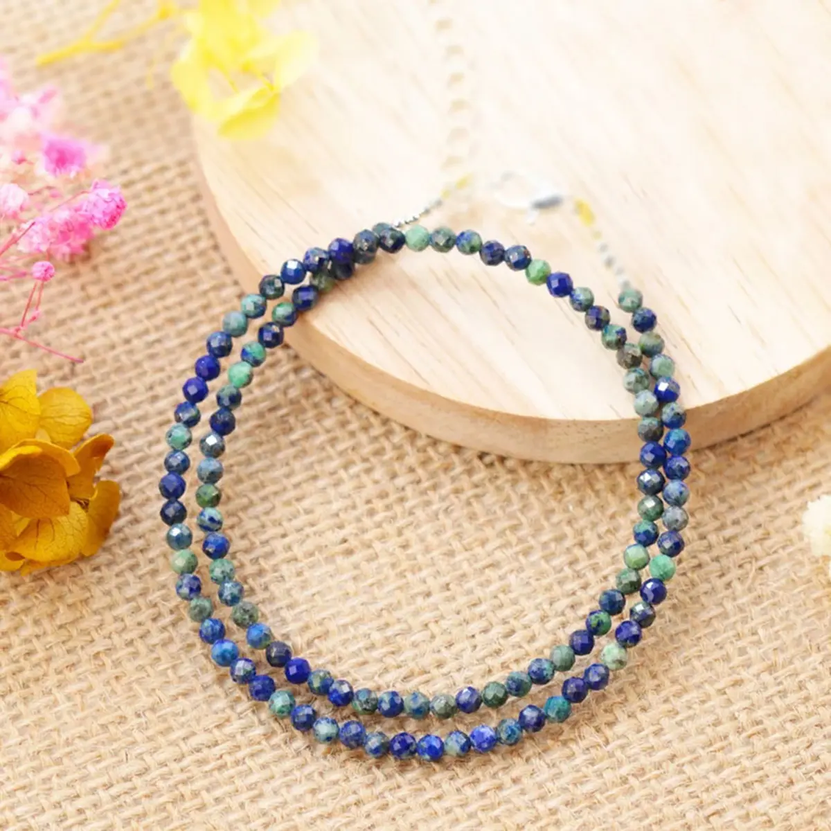 Women's 15+2 in (18-20" Adjustable Chain) Congo Zambian Azurite/Malachite Raw Crystal Necklace - Dainty Handpicked Beaded Choker, Sage-Cleared Programmed Spiritual Jewelry for Third Eye Clarity, Boundary Strength, Astrology Study, Align with Highest Path