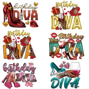 6 Pack Birthday Diva Full Color DTF Transfers