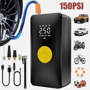 150 PSI Rechargeable Car Tire Inflator Motorcycle Air Pump Compressor Portable 2 in 1 Cordless with 4 Extra Nozzles & LED Display