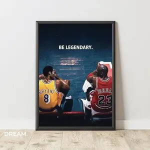 [SALE UP TO 45%] Kobe Bryant and Michael Jordan Poster, Be Legendary Motivational Basketball Wall Art, Sports Legend Print for Gym, Locker Room, or Man Cave Decor [UNFRAMED]
