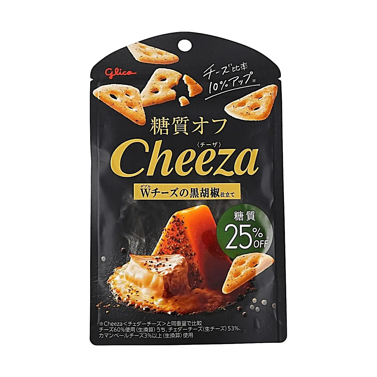 Glico JP CHEEZA Low Carb Black Pepper Triple Cheese Crisps 36g - Japanese Savory Snack