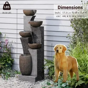 51.4" H Outdoor Garden Water Fountain for Garden, Patio, Backyard, Deck, Porch and Home Art Decor, 5 Tiers Modern Cascading Large Outdoor Fountain with Lights
