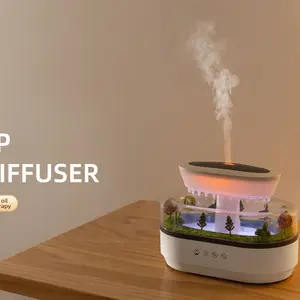 Mini Landscape Raindrop Essential Oil Diffuser, Music + Raindrop Sounds, 7-Color Auto LED Cycle, Realistic Visual Effect, Home Office Gift, Humidifier, Aromatherapy Machine