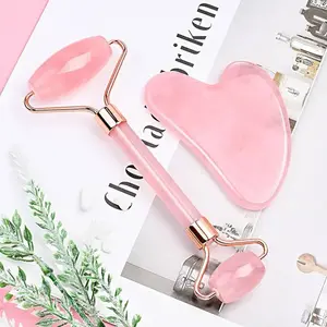 Travel Beauty Essential 2 Piece Compact Lightweight Tool Set, Facial Gua Sha Massager, Face Lifting Roller, Baby Powder Body Care Body Massager, Supports Circulation, Reduces Puffiness