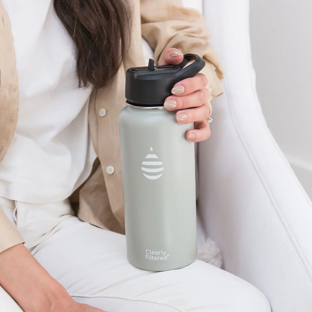 Clearly Filtered 32oz Stainless Steel Filtered Water Bottle Reusable Portable Drinkware with Advanced Filtration Technology & Durable Construction Mug Bottled