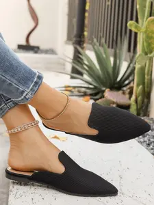 Women's Fashionable Solid Color Pointed Toe Slide Sandals, Casual Comfortable Flat Sandals for Daily Wear, Lightweight Breathable Shoes for Women & Girls, Summer