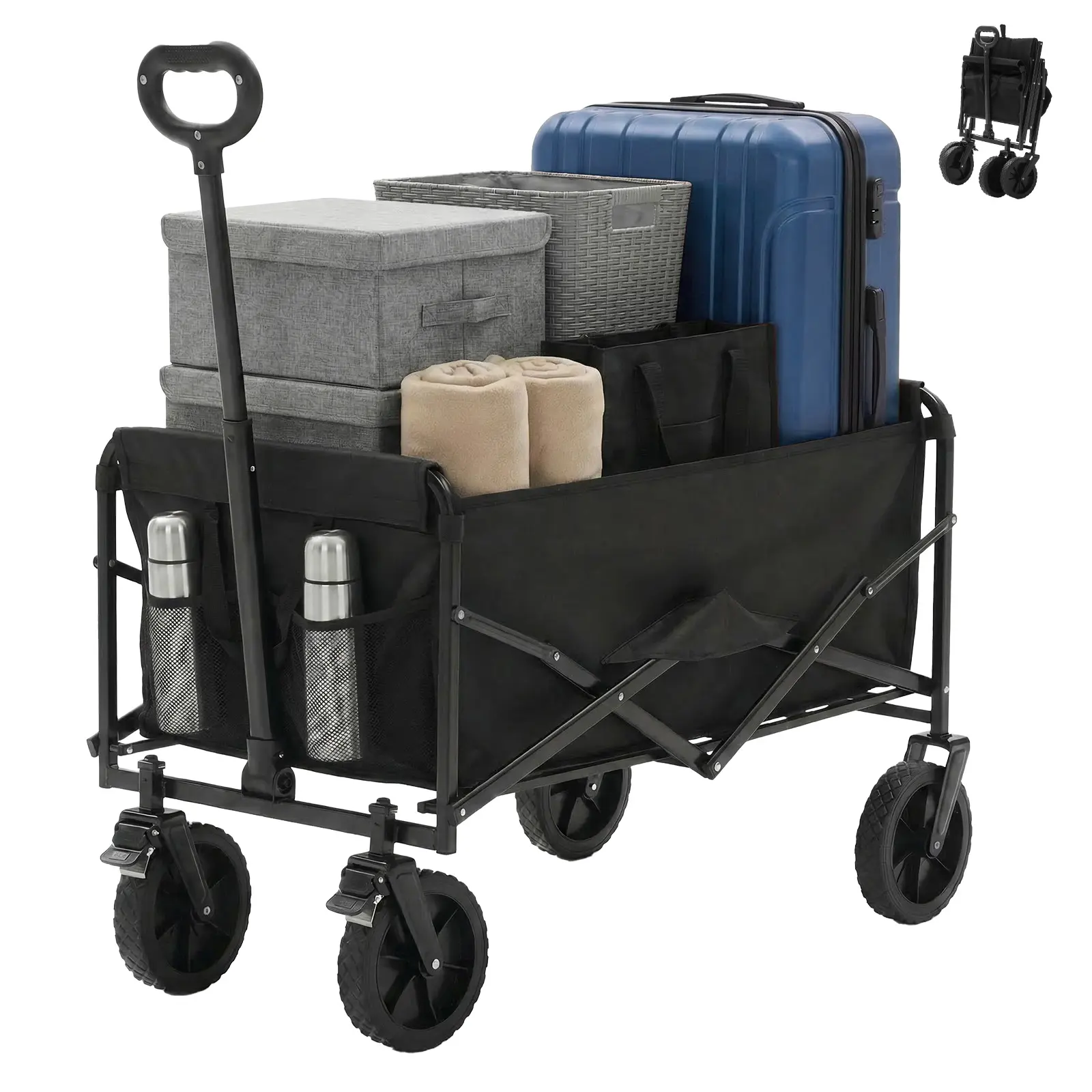 Sweetcrispy Heavy-Duty Large Folding Trolley Shopping Cart - Collapsible Portable Model with Adjustable Handle, Detachable All-Terrain Wheels, 102L Capacity, 330 lbs Load, Dual Mesh Pockets, Durable Waterproof Design for Daily Shopping, Beach Trips