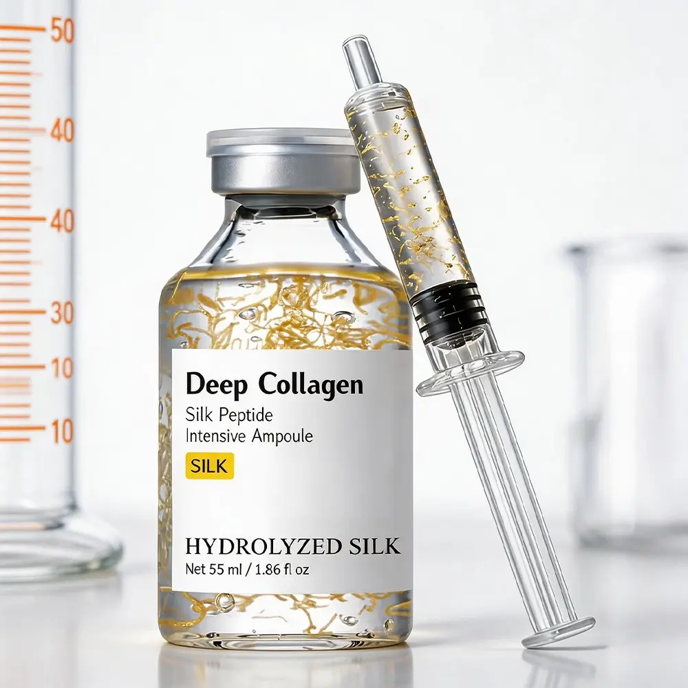 55ml Silk Collagen Peptide Ampoule Serum, Firming Anti-Wrinkle Deep-Hydration Nourishing Moisturizing Soothing Essence, Skincare Essential Collagen Peptides Serum