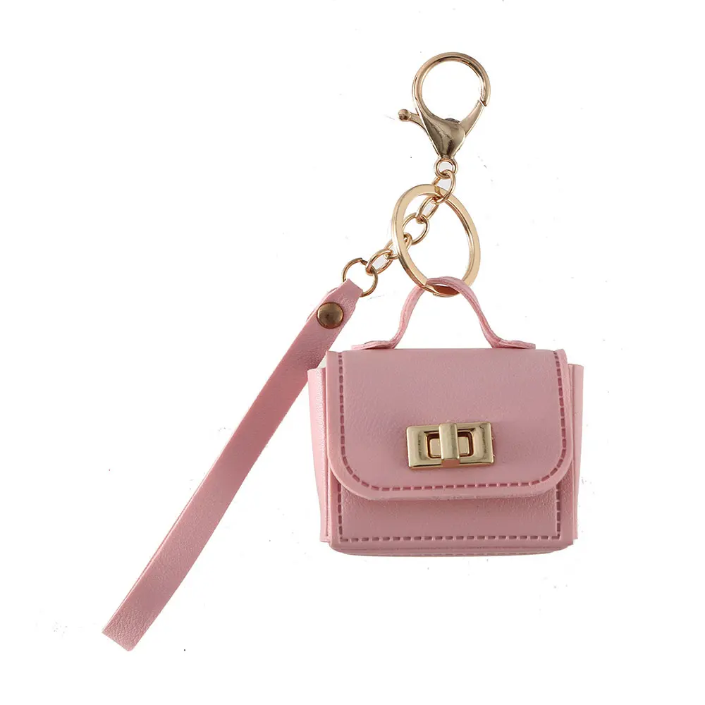 Tiny Size Square Shape Mini PU Leather Handbag Keychain with Secure Lock, Small Charm for Headphones/Small Items, Ideal Graduation Season Gift