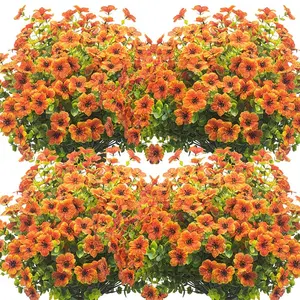 16 Bundles Artificial Mums Fall Flowers, Faux Fake Mums for Outdoor Planters, UV Resistant Silk Flowers, Home Decor