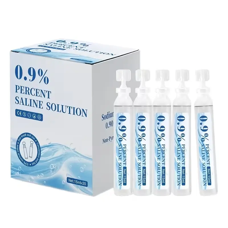 0.9% Home Saline Solution,  Sodium Chloride for Nasal and Eye Use, Wound Care, Acne Facial Cleansing, Nasal Cleansing for Children and Adults, Sterile Sterilization Care, Wound Cleansing - 20 Count (0.17 oz Each)
