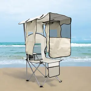 Camping Chair with Adjustable Shade Canopy, Portable Folding Chair for Adults, Heavy Duty Outdoor , Beach, Camping, Fishing - Phone & Cup Holder, Cooler Bag, Supports 330LBS
