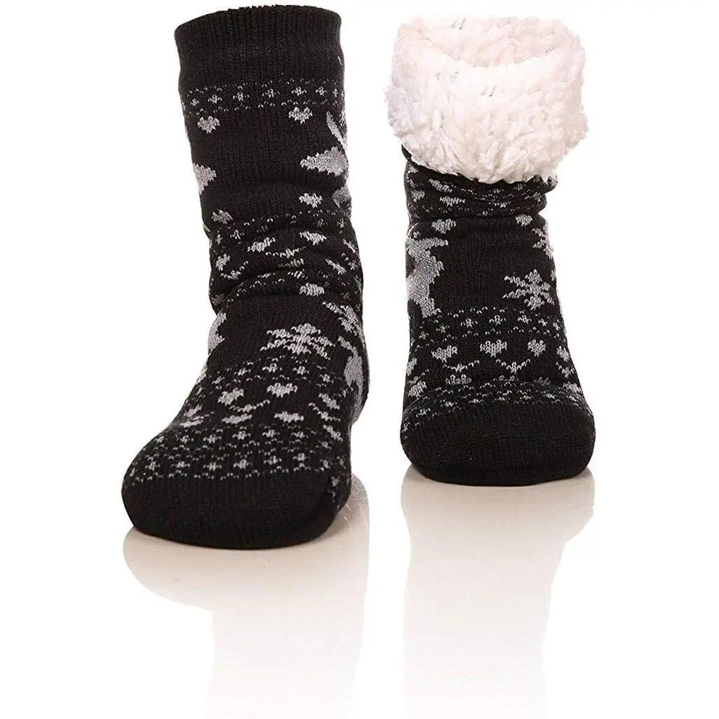 Fuzzy Warm Slipper Socks Women Winter floor Socks Super Soft lined with Grippers reading Socks Cozy Sleeping Reindeer Socks