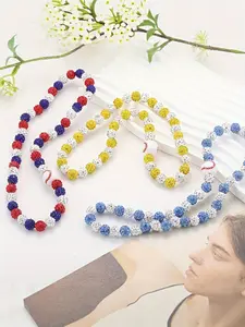 Baseball Rhinestone Colorful Beaded Necklace, Hip-Hop Sporty Style, Blue- Contrast Design, Baseball Fan Accessory, Student Jewelry