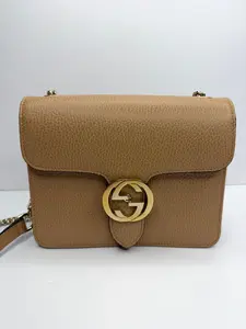 Pre-owned GUCCI leather Crossbody Bags Beige interlocking logo, Crossbody