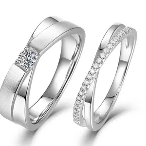 L&S Jewelry X-word  couple ring S925 silver platinum-plated Moissanite couple ring 33 points D grade each