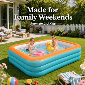 Large Inflatable Rectangular Swimming Pool for Adults, Indoor Outdoor Use, 120x68x27 Inches, Thickened 4-Layer Design, Backyard Garden Fun