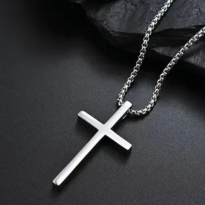 Titanium steel glossy cross necklace couple necklace punk hip hop necklace shiny necklace