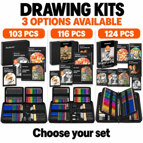 Shuttle Art Artist Quality Boxed Assortment Pencils Kit (103/116/124-Pack, 103+ Pieces) - Arts Crafts Supplies, Drawing Supplies Kit with Assorted Colored, Graphite, Charcoal Pencils in Portable Case for Adults' Educational Use,techvibes
