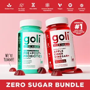 Gut, Digestion & Debloat Bundle - Goli Zero Sugar 3-in-1 Pre, Post, Probiotics + Apple Cider Vinegar, World's First. Vegan, Plant Based, Non-GMO, Gluten-Free & Gelatin-Free