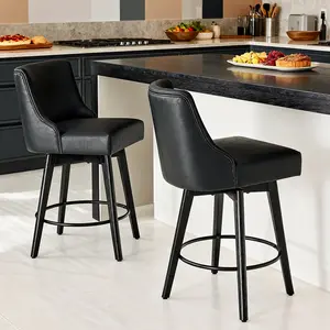 Set of 2 Counter Height Bar Stools, 26" Modern Swivel Stools with Backrest, Faux Leather Upholstered, Solid Wood Legs, Ideal for Kitchen Island & Home Bar
