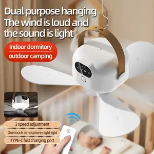 Rechargeable LED Ceiling Fan with Remote Control, Portable Battery Powered Fan, USB Charging, Ideal for Camping, Dorms, Home