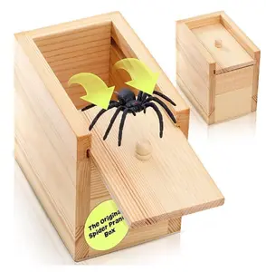 Wooden Spider Prank Box-Realistic Jump ScareGag Gift for Adults April Fools,Halloween &Birthday Pranks Best Practical Joke Toy forMen,Teens&Office fathersdaygifts child boys girl prank  toys Pop Out fart sprays pranks Spooky Middle Finger Ghost Statue