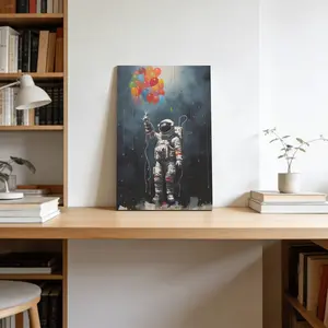 Banksy Astronaut Canvas Art Frameless Graffiti Print with Colorful Balloons Surreal Space Wall Decor for Modern Home Eco-Friendly Material Fade-Resistant Waterproof UV-Protected