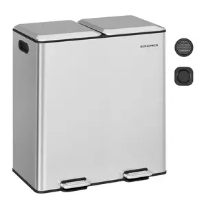 2 x 8 Gallon (2 x 30 L) Double Garbage Can with Soft-Close Lids, Removable Inner Buckets, Pedals, Stainless Steel, for Waste and Recycling