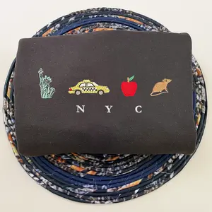 New York City Embroidered Sweatshirt, Central Park, Manhattan, Statue of Liberty