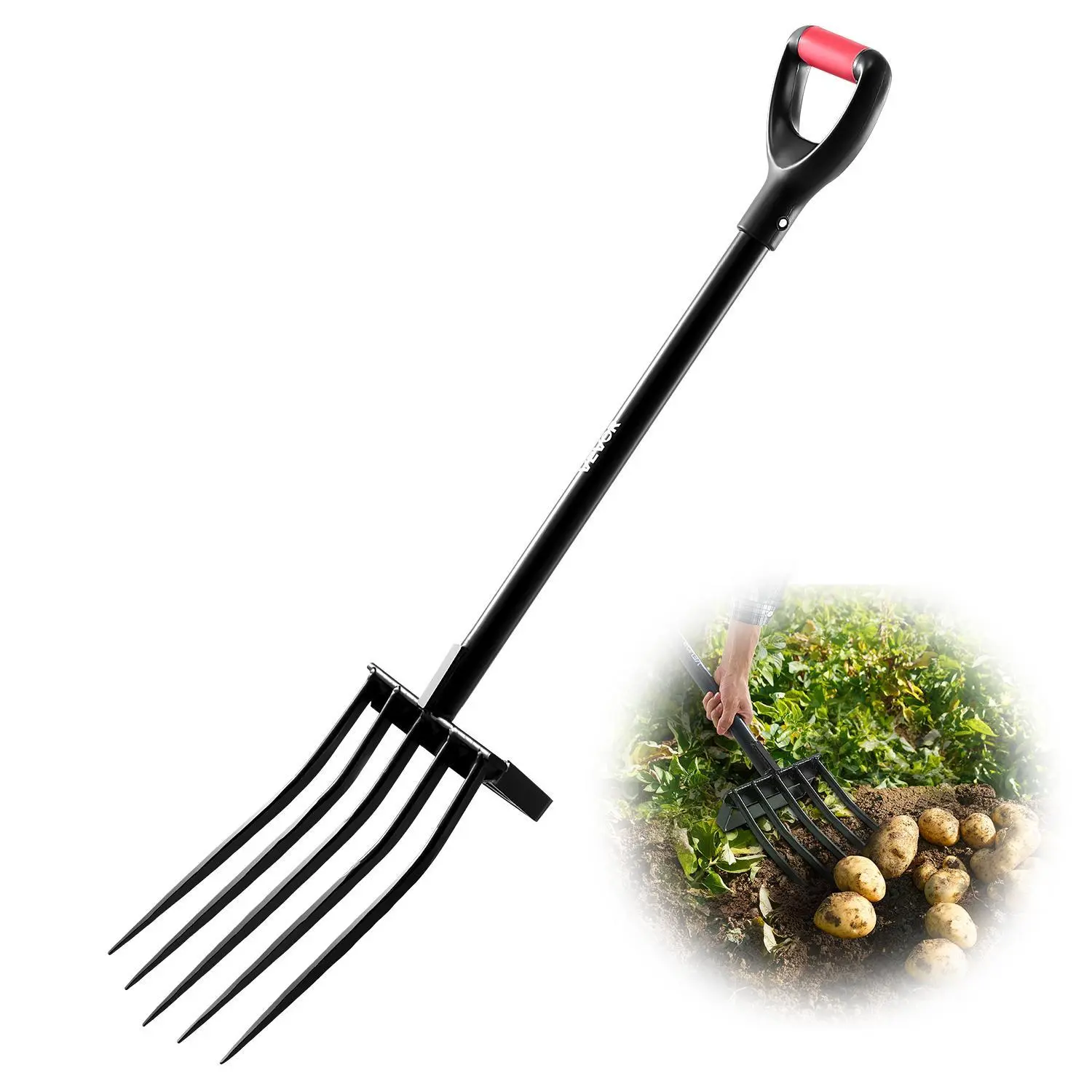 VEVOR Garden Fork,  5-Tine Gardening Pitchfork with Metal Handle, 41 in Heavy Duty Digging Fork with Y Grip, Forged Steel Spading Fork for Hay Potato Composting Transplanting Aeration#BacktoSchool
