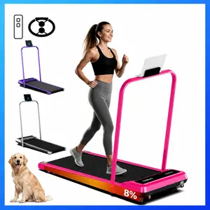 [New Arrival Adjustable Incline]Electric Folding Treadmill with Handrail, Low-Noise Motor – 265lbs Weight Capacity Spacious Belt Walking Pad, Dual Shock Absorption, Remote Control & Wheels for Easy Moving – Includes Free Resistance Bands and Remote
