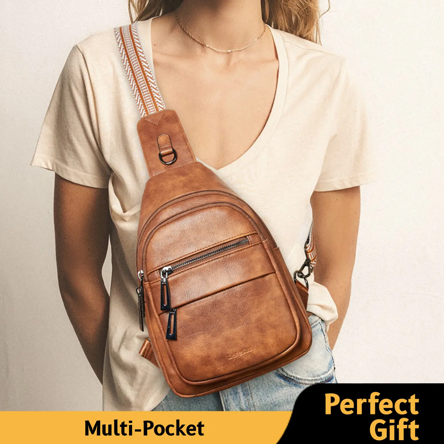 Leresas 7L Sling Bag for Women Trendy Crossbody Fanny Pack Backpack Purse Belt Bags Over Shoulder Travel Vegan Leather Chest Compact Gift Side Pouch