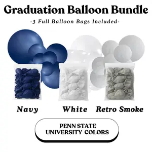 Graduation Balloon Bundle - Penn State University Colors Navy, White, Retro Smoke - Sizes 5"- 12"- 18"