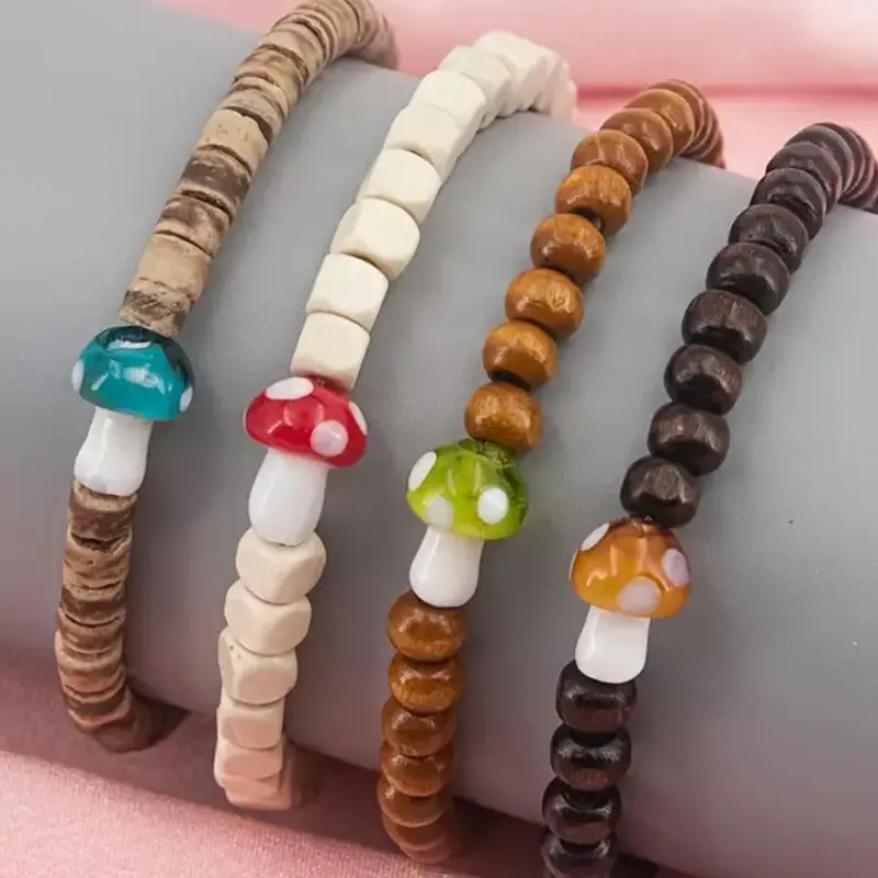 Boho Style Mushroom Design Beaded Bracelet, Fashion Colorful Beaded Bracelet for Women & Girls, Trendy All-match & Exquisite Jewelry for Birthday Gift, Bead Bracelets, Pretty Bracelet, Fashionable Bracelet Style, Aesthetic Jewelry