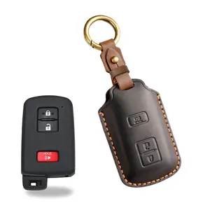 Cowhide Hand-sewn Leather Smart Car Key Cover Case Fob Holder, Car Key Protector for Toyota 4 Runner, Tundra, Tacoma, Stylish Protection, Includes Chain Car Key Accessory fathersdaygift
