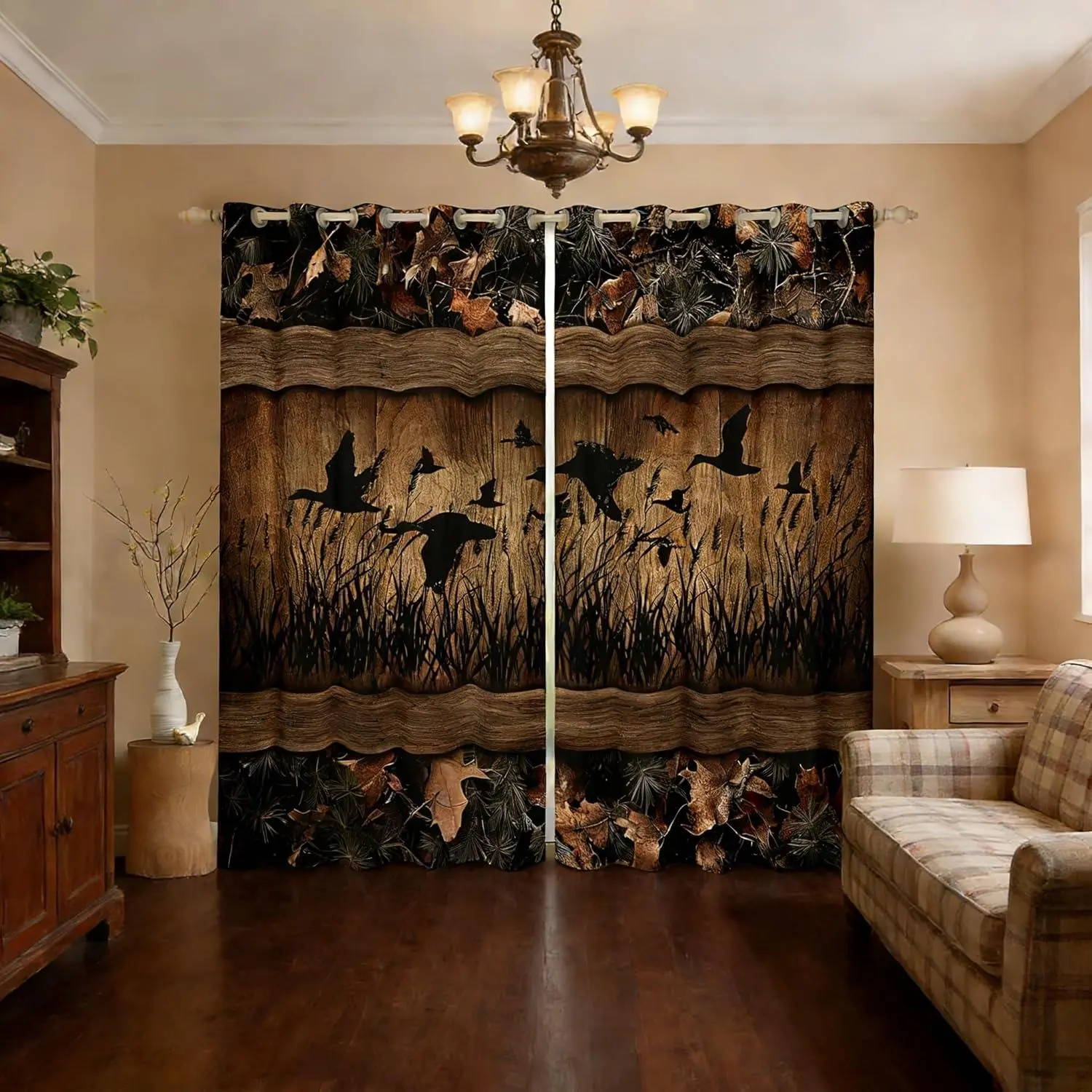 Camo Mallard Duck Blackout Curtains for Kids Boys Men Rustic Farmhouse Cabin Curtains,Hunting Woodland Duck Window Drapes Country Wood Board Animal Window Treatments 2 Panels