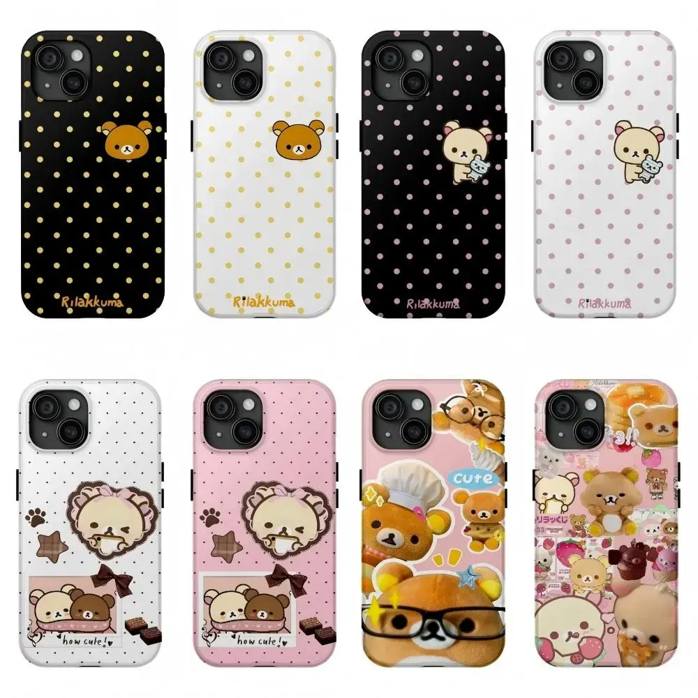 Cute Bear Polka Dots Kawaii Rilakkuma K-Korilakkuma Exclusive Artistic Fashion Phone Cases For iPhone 17 16 15 14 13 12 11 Promax Pro Air Plus Shockproof Cover Casing Protection Best Gifts For Valentine Christmas Birthday