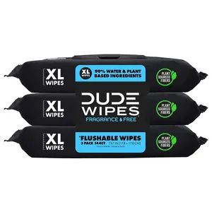 DUDE Wipes - Flushable Wipes - 3 Pack, 144 W Wipes - Unscented Extra-Large Adult Wet Wipes - Vitamin-E & Aloe for at-Home Use - Septic and Sewer Safe