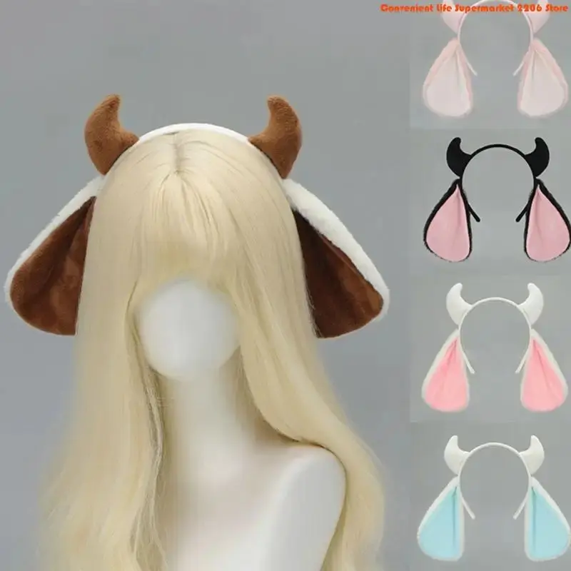 E06E Furry Sheep Horn Ears Headbands For Costume Parties Performances Lightweight Comfortable Wear Furry Accessori
