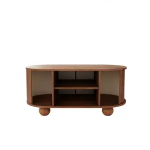 Giratree 39.37"W×20.47"D×17.72"H Mid-Century Fluted Rectangle Coffee Table, Storage & Sliding Doors, Adjustable Removable Shelf, Rounded Legs, for Living Room/Apartment/Home Office