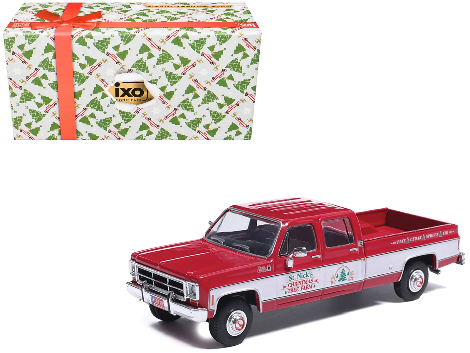 1976 GMC Sierra Grande K2500 Wideside Truck "St. Nick's Christmas Tree Farm" Red with White 1/64 Diecast Model Car by IXO Models