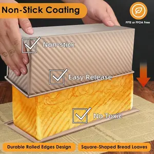 2.2 lb Nonstick Rectangular Pullman Bread Pan with Sliding Lid - Oven-Safe, Includes Dough Spatula & Cutter, Easy Clean, Uniform Heating Design for Holiday Baking (Christmas, Thanksgiving) - Perfect for Artisan Bread, Sourdough & Desserts.