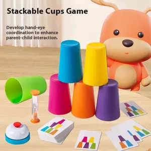 SEISSO Quick Stacking Cups, Stack Cups Set Engaging Educational Speed Training Cup Stacking Set for Kids Games, 30 Stack Cups with 54 Challenge Cards, 1 Bell