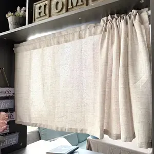 1pc American Vintage Half Curtain Cotton Linen Short Curtains, Kitchen Window Curtain, Kitchen Balcony Privacy Protecting Drapes, No Drill Installation, Texture, Easy Install Curtain