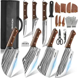 Professional 14 Piece Kitchen Chef's Knife Set Includes Roll Bag 3-7 Inch, Butcher, Cleaver, Boning, Practical