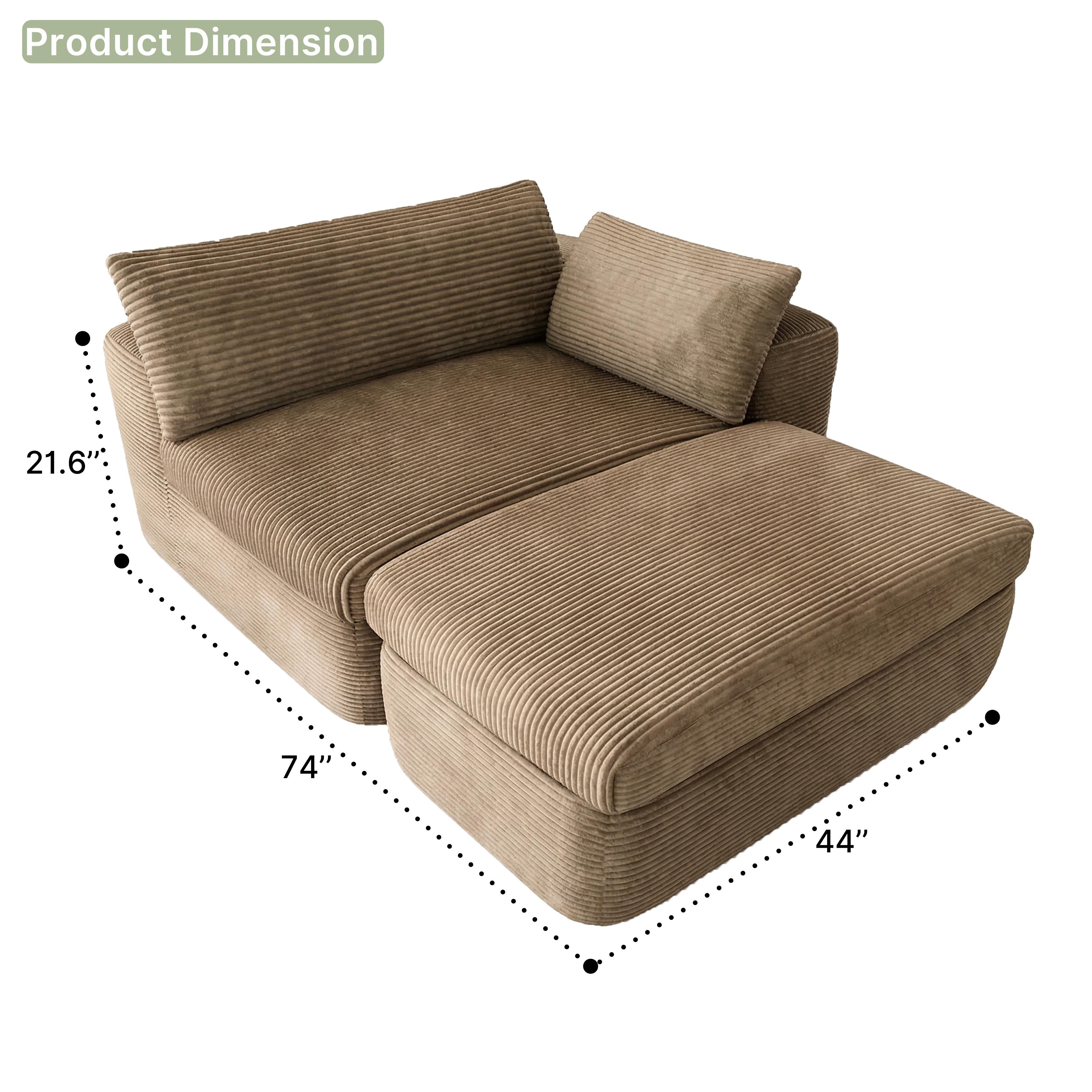 Modular Sectional Sofa Bed, Corner Couch with Chaise Lounge, Oversized Plush Corduroy Sleeper Sofa, No Assembly Required - Couch in a Box for Living Room & Bedroom，Oversize Compression Boneless Sofa Bed Plush Corduroy Sofa Bed